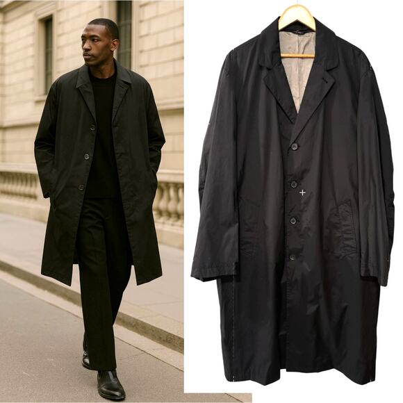 Jos A Bank Mens 44L Long Rain Jacket Waterproof Trench Coat Suit Overcoat Black - Picture 1 of 10
